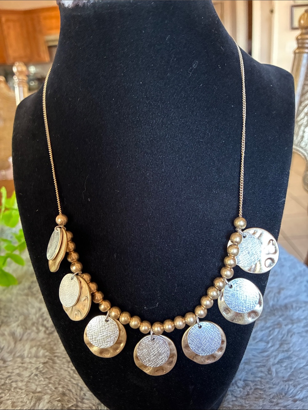 Banana Republic Gold-Tone Double Disc Beaded Necklace